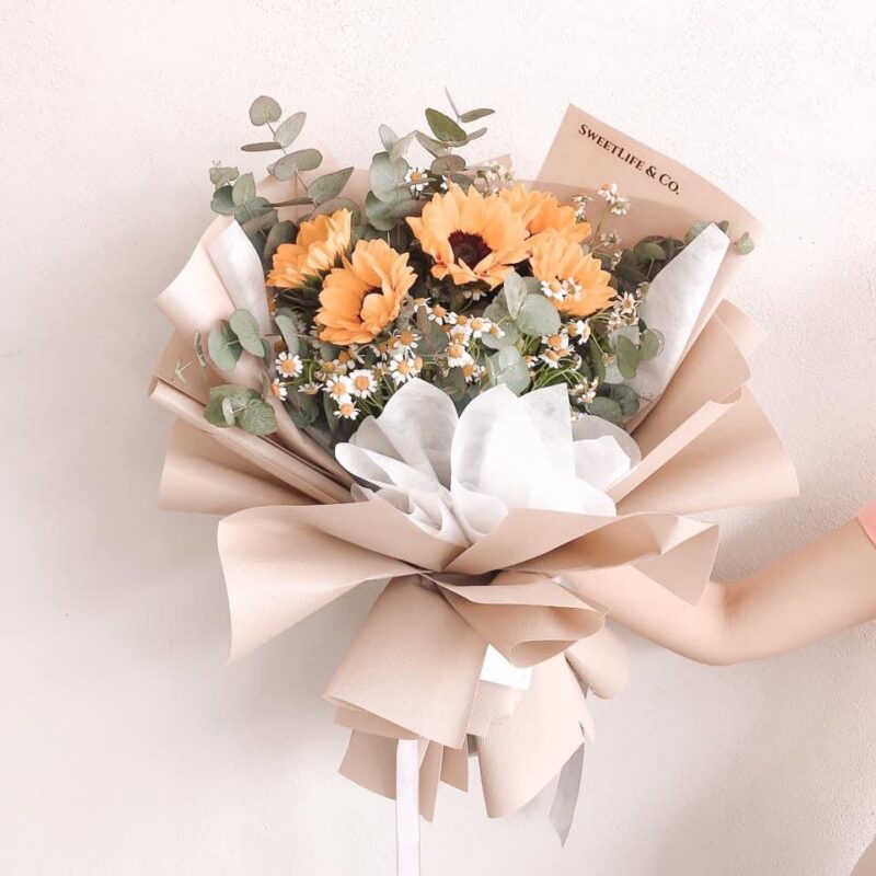 sunflowers, chamomile with eucalyptus bouquet - florist penang - penang florist - florist in penang - flower delivery penang - bouquet delivery penang - Sunflower Bouquet -SweetLife & Co. florist penang