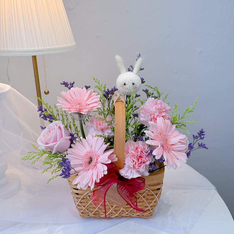 CECILY Carnation and Gerbera Mixed Flower Basket - Penang Florist ...
