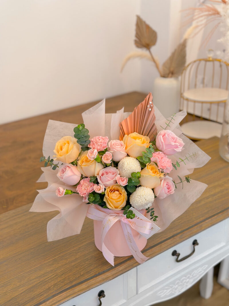 TRACY Pink and Champagne Roses Flower Box by SweetLife & Co Florist Penang